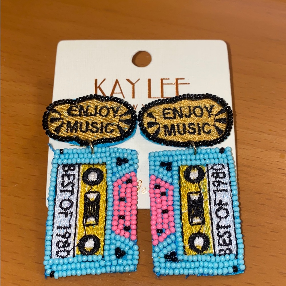 Kay Lee Colorful Beaded Cassette Earrings NWT